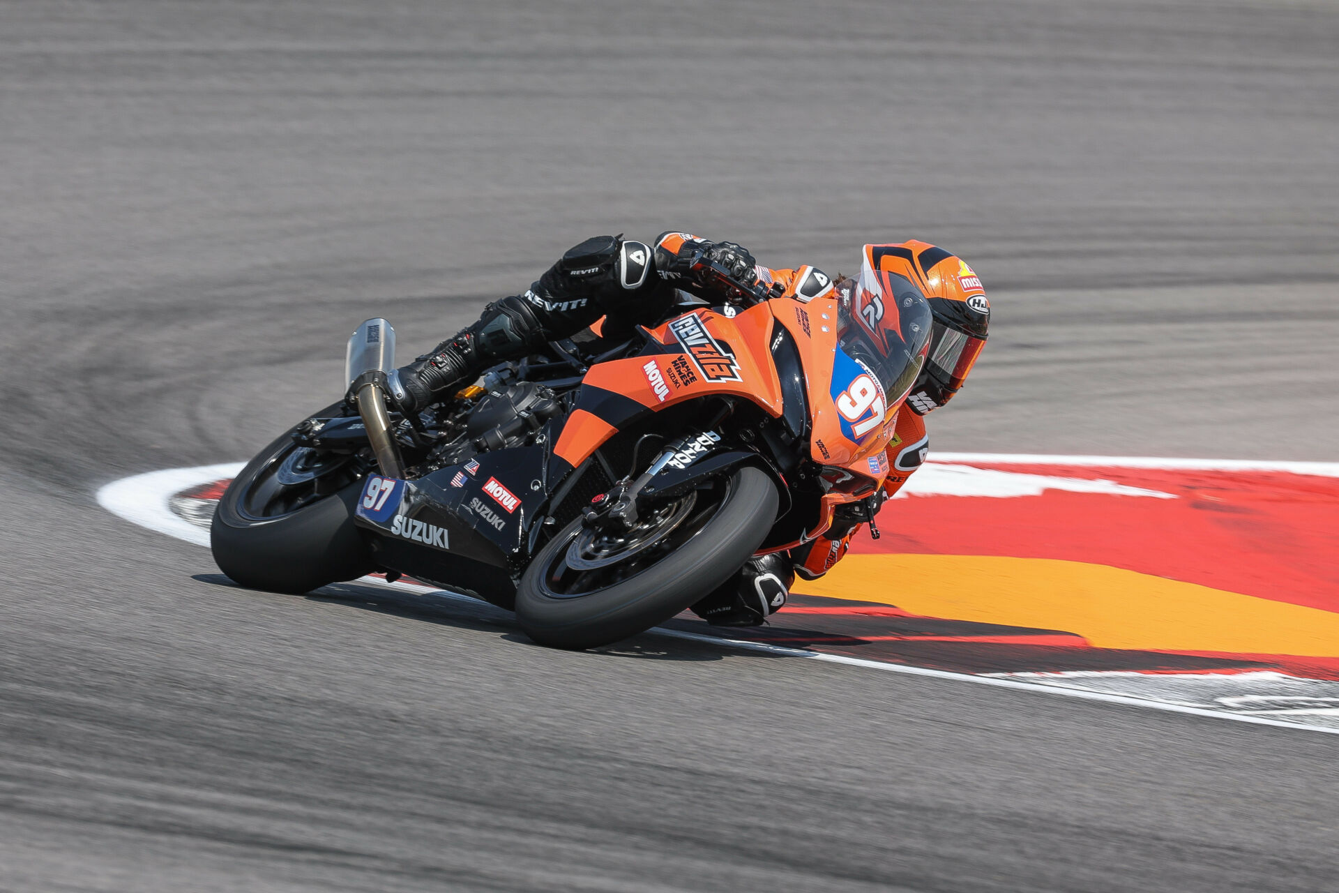 Rocco Landers (97) had a hard weekend on track without finishing a race, but his strong season keeps him ranked in second for points. Photo by Brian J. Nelson, courtesy Suzuki Motor USA.