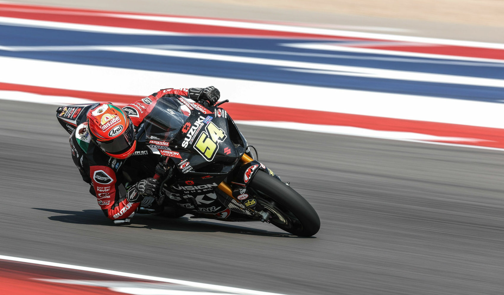 Richie Escalante (54) finished third in a MotoAmerica Superbike race at COTA. Photo by Brian J. Nelson, courtesy Suzuki Motor USA.