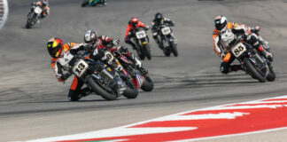 Cory West (13) leading a MotoAmerica Super Hooligan race at COTA. Photo by Brian J. Nelson, courtesy Harley-Davidson.