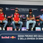 (From left) Enea Bastianini, Francesco Bagnaia, Jorge Martin, and Marc Marquez at the pre-event press conference at Misano. Photo courtesy Dorna.