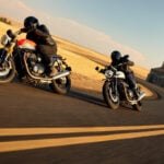 A 2025 Triumph Speed Twin 120 RS followed by a 2025 Triumph Speed Twin 1200. Photo courtesy Triumph.