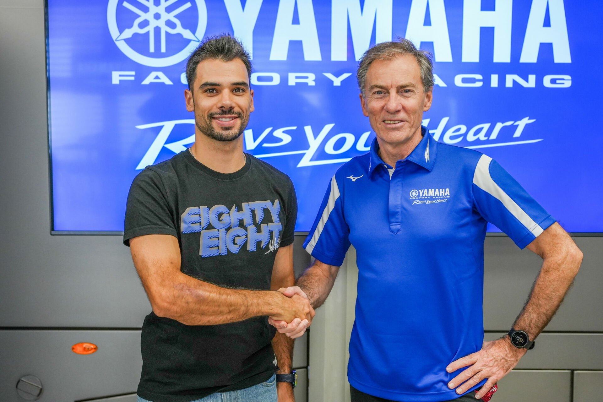 Miguel Oliveira (left) and Lin Jarvis (right). Photo courtesy Yamaha.