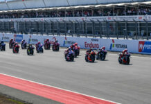 The start of the MotoGP Tissot Sprint race at Mandalika International Street Circuit in 2023. Photo courtesy Dorna.