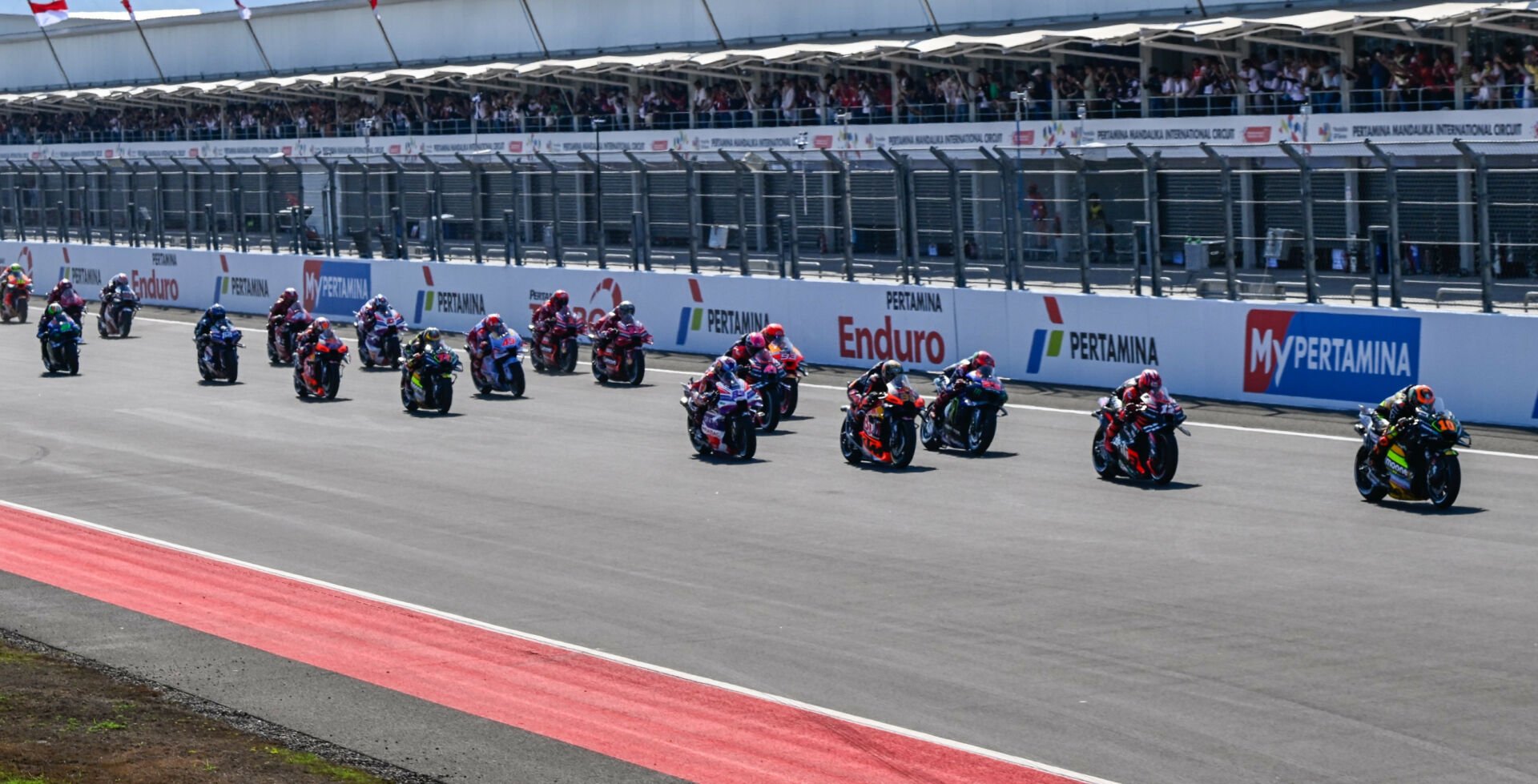 The start of the MotoGP Tissot Sprint race at Mandalika International Street Circuit in 2023. Photo courtesy Dorna.