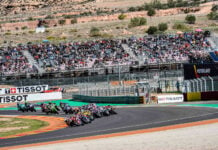 The start of a World Superbike race Sunday at MotorLand Aragon. Photo courtesy Dorna.