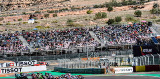 The start of a World Superbike race Sunday at MotorLand Aragon. Photo courtesy Dorna.