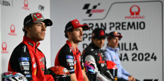 (From left) Enea Bastianini, Francesco Bagnaia, Jorge Martin, and Marc Marquez at the pre-event press conference at Misano II. Photo courtesy Dorna.