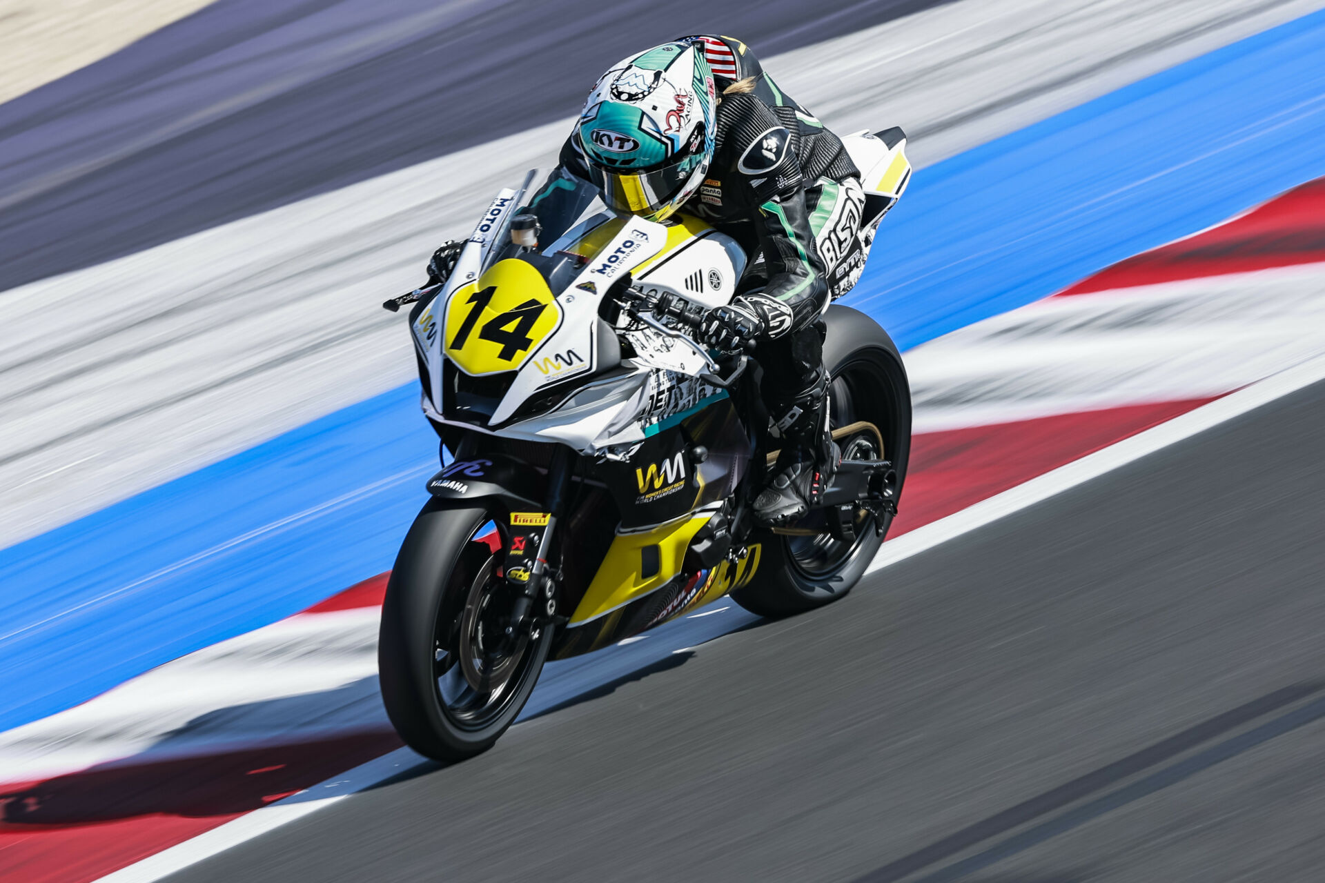 American racer Mallory Dobbs (14) in action on her Yamaha YZF-R7. Photo courtesy WCRWorld/Dorna.