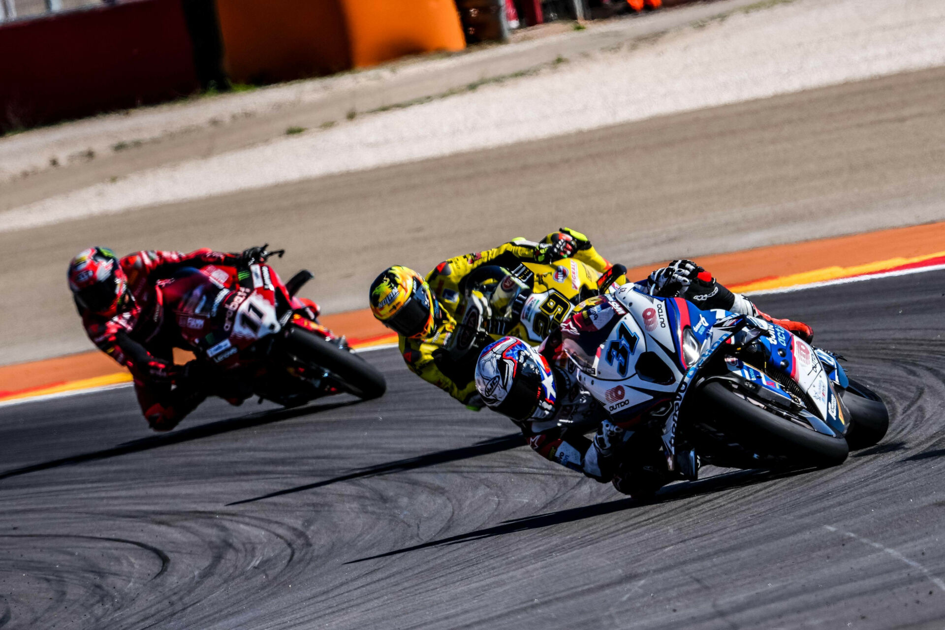 Garrett Gerloff (31) leads Andrea Iannone (29) and Nicolo Bulega (11). Photo courtesy Dorna.