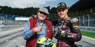 Filip Salac (right) with Elf Marc VDS Racing Team Owner Marc Van Der Straten (left). Photo courtesy Marc VDS Racing Team.