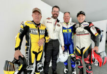 Brian Case with Kenny Leroy Roberts (a.k.a. Sr.), Kenny Lee Roberts (a.k.a. Jr.), and Randy Mamola at Goodwood earlier this year. Photo courtesy Barber Motorsports Museum.