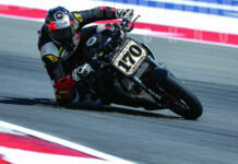 Hunter Dunham (170) raced a Ducati Streetfighter in a 2025-eligibility test for the performance-balanced Super Hooligan class. Sam Fleming joined the Tampa Ducati crew for races at COTA and rode the bike afterwards. Photo by Brian J. Nelson.