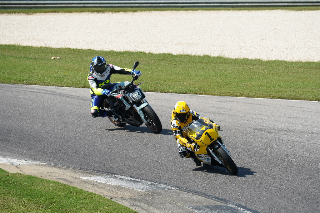 King Kenny Roberts (1) rode his 1980 Yamaha YZR500 at Barber Motorsports Park, with his son Kenny following on a Zero SRF electric camera bike.