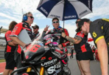 Ben Fox (left) on the grid with MotoAmerica Superbike racer Brandon Paasch at Circuit Of The Americas. Photo by Brian J. Nelson.