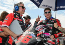 Ben Fox (left) on the grid with MotoAmerica Superbike racer Brandon Paasch at Circuit Of The Americas. Photo by Brian J. Nelson.