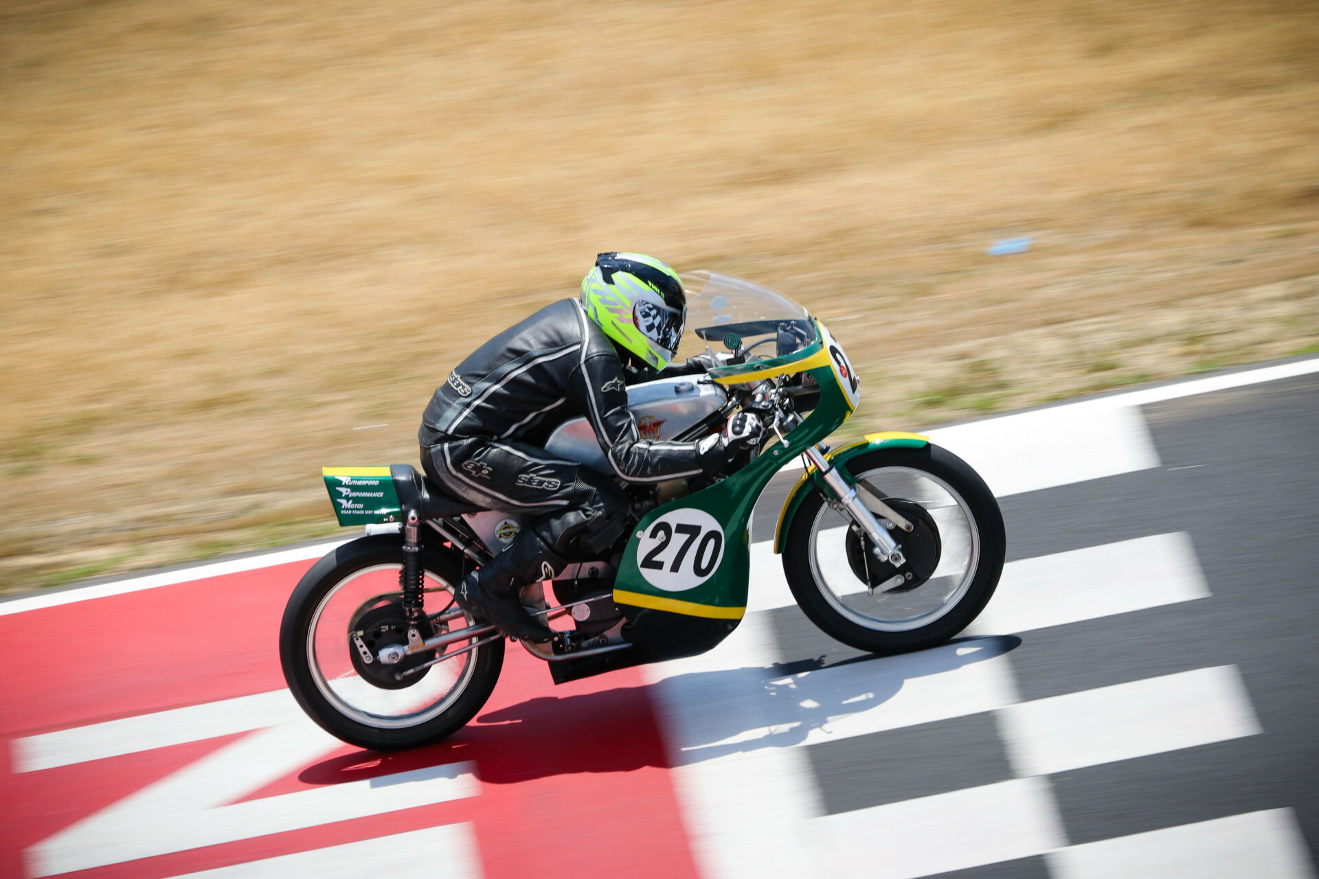 Rob Hall (127) in an AHRMA Vintage Cup Race featuring 350cc GP at New Jersey Motorsports Park. Photo by Craig Chawla/courtesy AHRMA.