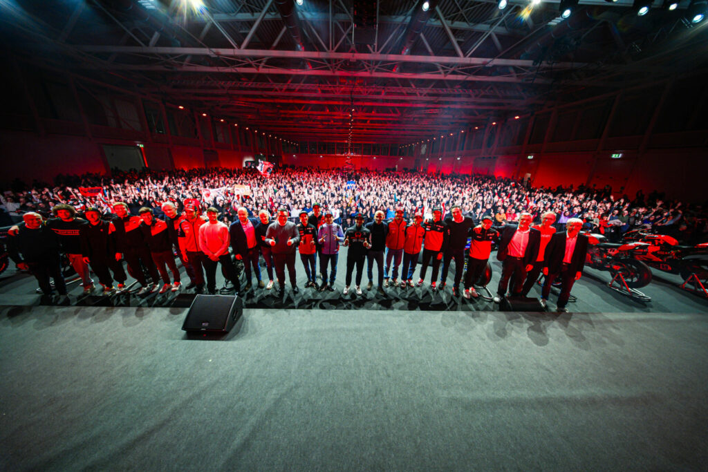 On stage, all the main protagonists of the 2024 season. Photo courtesy Ducati. 