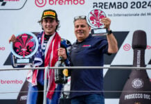 Joe Roberts and Eitan Butbul on the podium in Italy, Mugello. Photo courtesy American Racing Team.