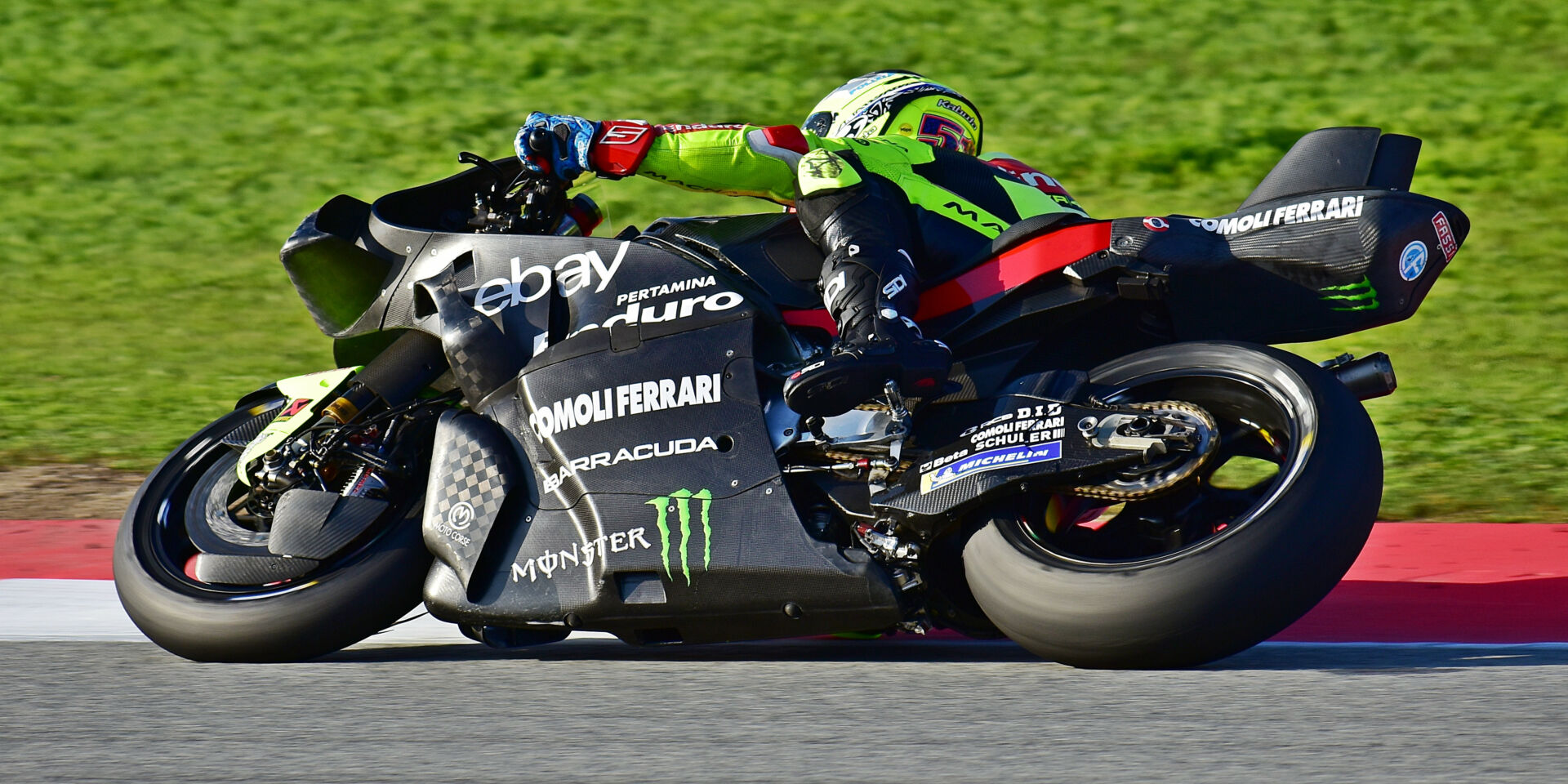 Ducati test rider and Superbike racer Michele Pirro (51) on the Desmosedici GP25 at Barcelona. Photo by Michael Gougis.