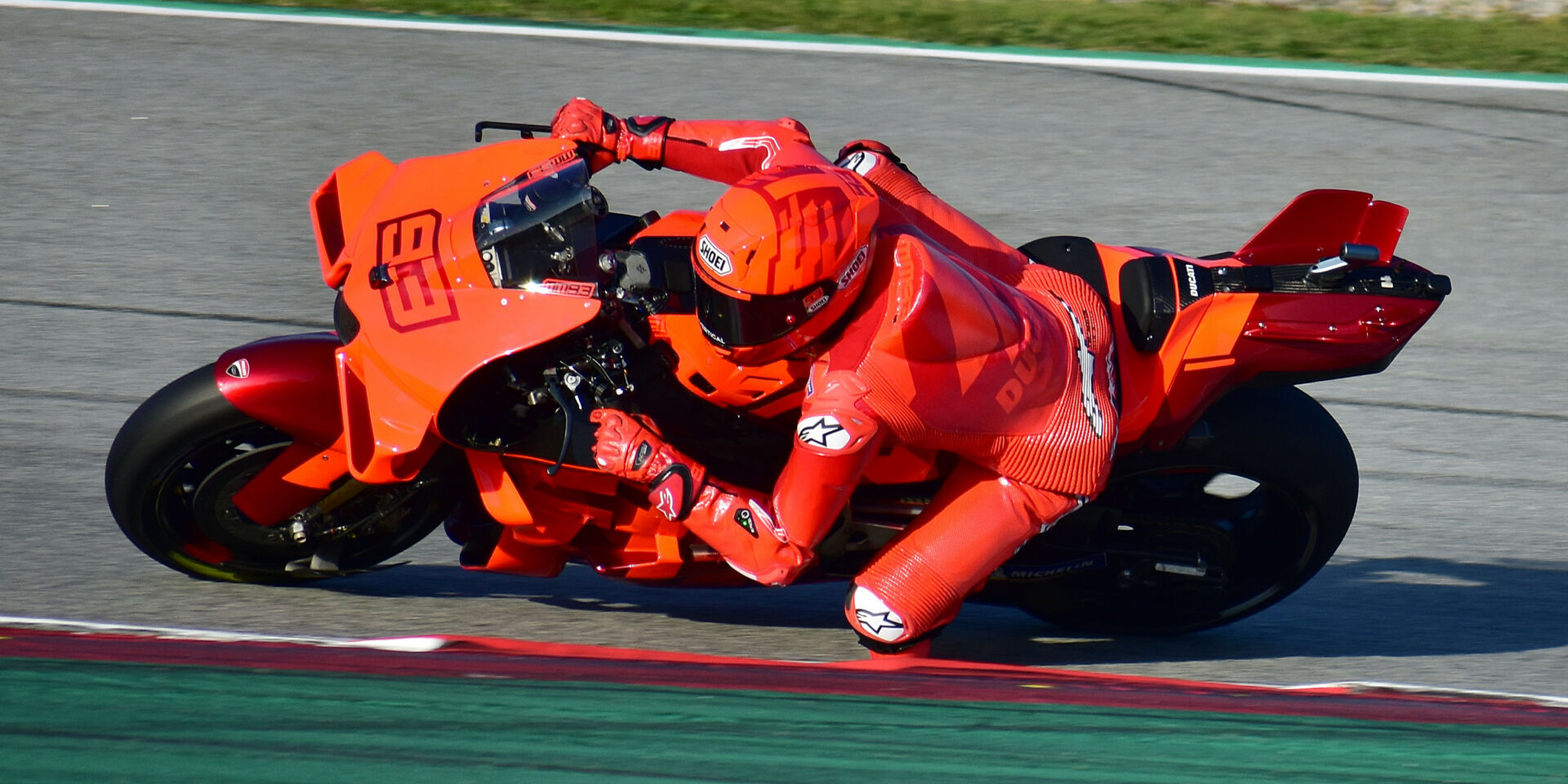 Marc Marquez (93) on the factory Ducati Desmosedici GP25 at Barcelona. Photo by Michael Gougis.