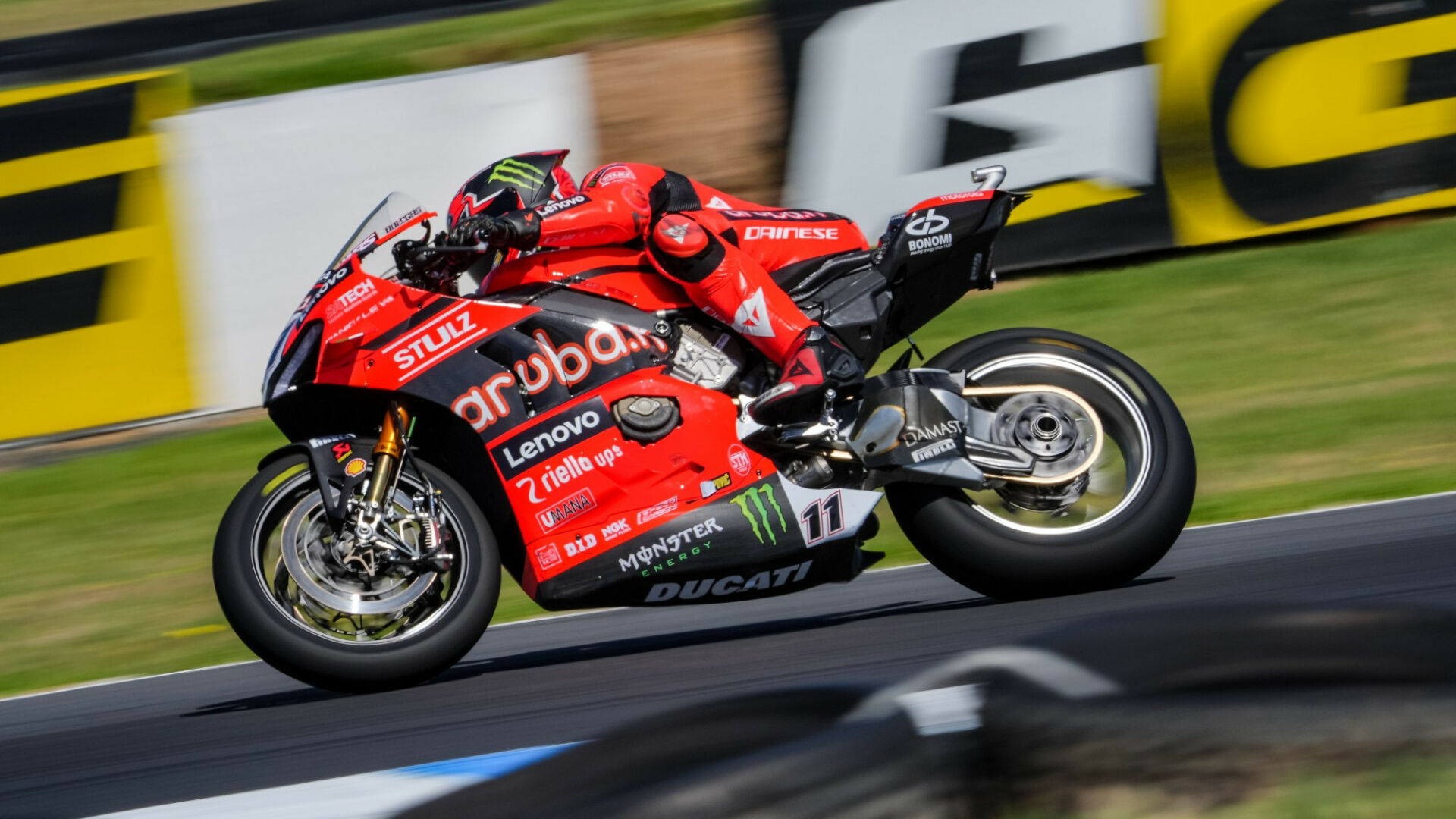 Nicolo Bulega (11) on his ARUBA.IT Racing - Ducati Panigale V4R At Phillip Island. Photo courtesy Dorna.