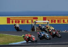 Alvaro Bautista (19), Scott Redding (45), Danilo Petrucci (9), Andrea Iannone (29) and Andrea Locatelli (55) At Phillip Island, in Australia. Photo courtesy WSBK.COM