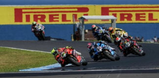 Alvaro Bautista (19), Scott Redding (45), Danilo Petrucci (9), Andrea Iannone (29) and Andrea Locatelli (55) At Phillip Island, in Australia. Photo courtesy WSBK.COM