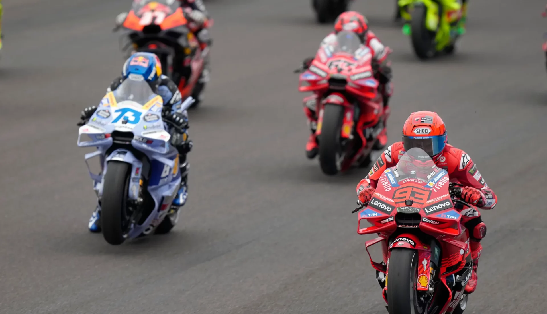 Alex Marquez (73), Francesco Bagnaia (63) and Marc Marquez (93). Photo courtesy Dorna.