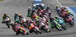 Moto3 race start in Thailand. Photo courtesy Dorna.