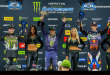 450SX Class podium (riders left to right) Justin Cooper, Cooper Webb, and Chase Sexton.