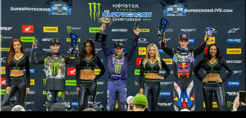 450SX Class podium (riders left to right) Justin Cooper, Cooper Webb, and Chase Sexton.